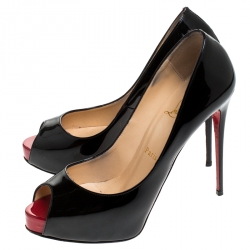 مملوكة مسبقًا Christian Louboutin Black Patent Leather New Very Prive Peep Toe Platform Size 38