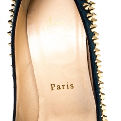 Pre Owned حذاء كعب عالي كريستيان لوبوتان ليدي سبايك مقدمة مفتوحة نعل سميك سويدي و شعر حصان مطبوع نقشة الفهد أزرق مقاس 37