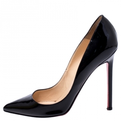Pre Owned Christian Louboutin Black Patent Leather Pigalle Follies Pointed Toe Pumps Size 37.5
