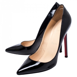 Pre Owned Christian Louboutin Black Patent Leather Pigalle Follies Pointed Toe Pumps Size 37.5