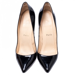 Pre Owned Christian Louboutin Black Patent Leather Pigalle Follies Pointed Toe Pumps Size 37.5