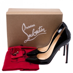 Pre Owned Christian Louboutin Black Patent Leather Pigalle Follies Pointed Toe Pumps Size 37.5
