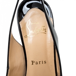 Pre Owned صندل كريستيان لوبوتان برايفت نومبير مقدمة مفتوحة فتحة كعب جلد لامع أسود مقاس 38.5