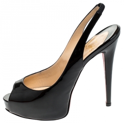 Pre Owned صندل كريستيان لوبوتان برايفت نومبير مقدمة مفتوحة فتحة كعب جلد لامع أسود مقاس 38.5