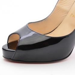 Pre Owned Christian Louboutin Black Patent N°Prive Slingback Sandals Size 40.5