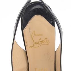 Pre Owned Christian Louboutin Black Patent N°Prive Slingback Sandals Size 40.5