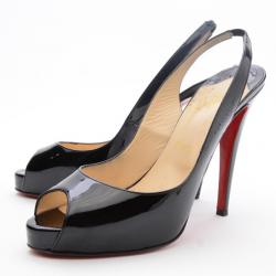 Pre Owned Christian Louboutin Black Patent N°Prive Slingback Sandals Size 40.5