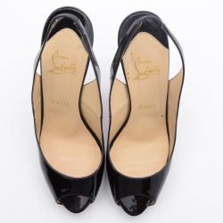 Pre Owned Christian Louboutin Black Patent N°Prive Slingback Sandals Size 40.5