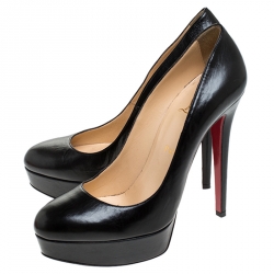 Pre Owned Christian Louboutin Black Leather Bianca Platform Pumps Size 39.5
