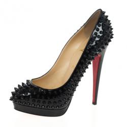 Pre Owned Christian Louboutin Black Patent Alti 160mm Spikes Platform Pumps Size 39.5