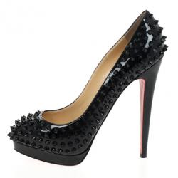 Pre Owned Christian Louboutin Black Patent Alti 160mm Spikes Platform Pumps Size 39.5