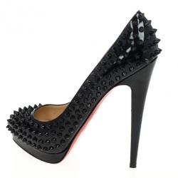 Pre Owned Christian Louboutin Black Patent Alti 160mm Spikes Platform Pumps Size 39.5