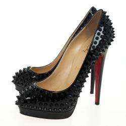 Pre Owned Christian Louboutin Black Patent Alti 160mm Spikes Platform Pumps Size 39.5