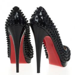 Pre Owned Christian Louboutin Black Patent Alti 160mm Spikes Platform Pumps Size 39.5