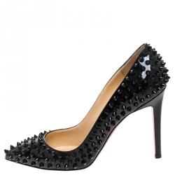 مملوكة مسبقًا Christian Louboutin Black Patent Leather Spike Pointed Toe Pumps Size 38.5