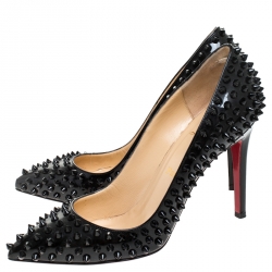 مملوكة مسبقًا Christian Louboutin Black Patent Leather Spike Pointed Toe Pumps Size 38.5