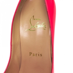 Pre Owned Christian Loubuton Bright Fluorescent Neon Red Leather Lady Peep Toe Platform Pumps Size 36.5