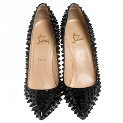 Pre Owned Christian Louboutin Black Patent Leather Pigalle Spikes Pumps Size 41