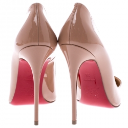 Pre Owned حذاء كعب عالي كريستيان لوبوتان سو كات مقدمة مدببة جلد لامع بيج فاتح مقاس 35