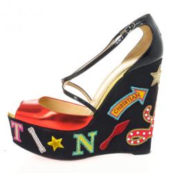 مملوكة مسبقًا Christian Louboutin Loubi Zeppa Crisscross Wedges Sandals Size 39.5