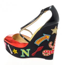 مملوكة مسبقًا Christian Louboutin Loubi Zeppa Crisscross Wedges Sandals Size 39.5