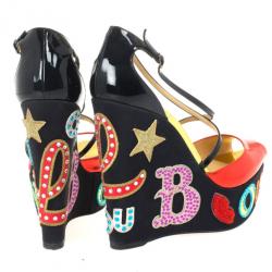 مملوكة مسبقًا Christian Louboutin Loubi Zeppa Crisscross Wedges Sandals Size 39.5