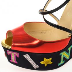 مملوكة مسبقًا Christian Louboutin Loubi Zeppa Crisscross Wedges Sandals Size 39.5