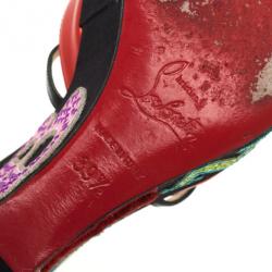 مملوكة مسبقًا Christian Louboutin Loubi Zeppa Crisscross Wedges Sandals Size 39.5