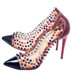 Pre Owned Christian Louboutin Multicolor Patent and PVC Spike Me Pumps Size 38