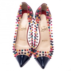 Pre Owned Christian Louboutin Multicolor Patent and PVC Spike Me Pumps Size 38