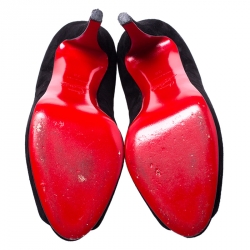 Christian Louboutin Black Suede Hyper Prive Peep Toe Platform Pumps Size 38