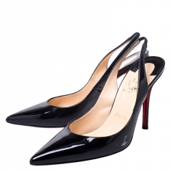 Christian Louboutin Black Patent Leather Pointed Toe Slingback Sandals Size 39