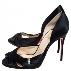 Pre Owned  Christian Louboutin Black Pleated Crisscross Satin Peep Toe D'orsay Sandals Size 37