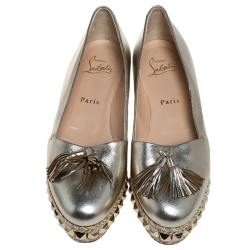 مملوكة مسبقًا حذاء اسبادريل كريستيان لوبوتان مرصع كارميل جلد ذهبي ميتاليك مقاس 38