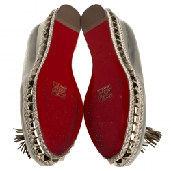 مملوكة مسبقًا حذاء اسبادريل كريستيان لوبوتان مرصع كارميل جلد ذهبي ميتاليك مقاس 38