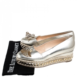 مملوكة مسبقًا حذاء اسبادريل كريستيان لوبوتان مرصع كارميل جلد ذهبي ميتاليك مقاس 38