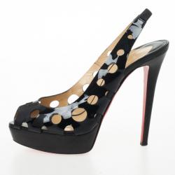 Pre Owned Christian Louboutin Black Patent Ginza 140mm Platform Slingback Sandals Size 41