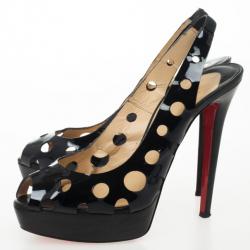 Pre Owned Christian Louboutin Black Patent Ginza 140mm Platform Slingback Sandals Size 41