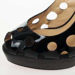 Pre Owned Christian Louboutin Black Patent Ginza 140mm Platform Slingback Sandals Size 41