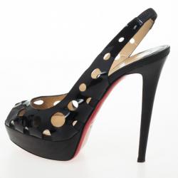 Pre Owned Christian Louboutin Black Patent Ginza 140mm Platform Slingback Sandals Size 41