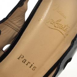 Pre Owned Christian Louboutin Black Patent Ginza 140mm Platform Slingback Sandals Size 41