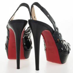Pre Owned Christian Louboutin Black Patent Ginza 140mm Platform Slingback Sandals Size 41