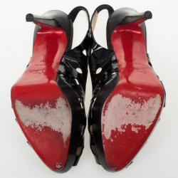 Pre Owned Christian Louboutin Black Patent Ginza 140mm Platform Slingback Sandals Size 41
