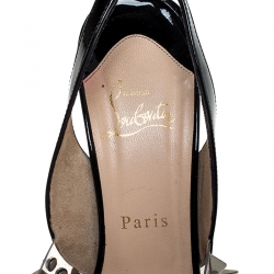 Pre Owned  Christian Louboutin Black Patent Leather And PVC Spikes Embellished Slingback Peep Toe Sandals Size 38.5