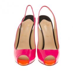 Pre Owned Christian Louboutin Flo Patent Slingback Sandals in Rose Matador Size 40.5