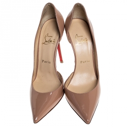 Pre Owned Christian Louboutin Beige Patent Leather Iriza D'orsay Pumps Size 37