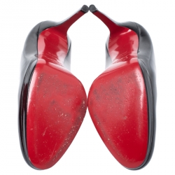 Pre Owned Christian Louboutin Black Patent Leather Simple Round Toe Pumps Size 35.5