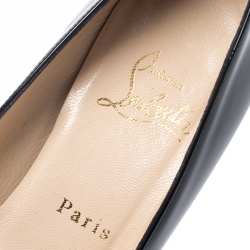 Pre Owned Christian Louboutin Black Patent Leather Simple Round Toe Pumps Size 35.5