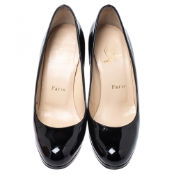 Pre Owned Christian Louboutin Black Patent Leather Simple Round Toe Pumps Size 35.5