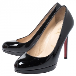 Pre Owned Christian Louboutin Black Patent Leather Simple Round Toe Pumps Size 35.5